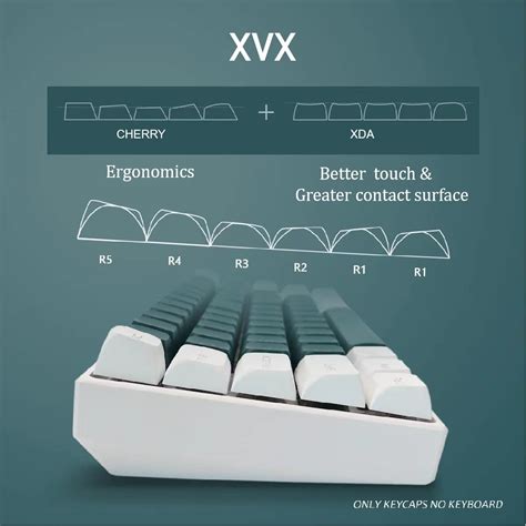 Innovative profileThe novel XVX-P profile, the curved design of the keycap is more rounded and the typing is more comfortable. . Xvx profile